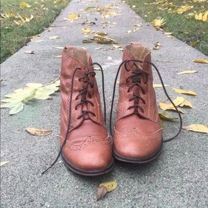 Tan leather oxford ankle boot